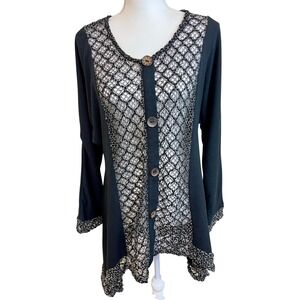 Vintage EMMA G Lagenlook Crochet Cardigan Jacket Mesh Boho Art Witchy Whimsygoth